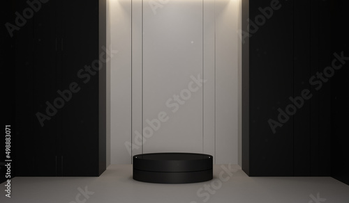 3d rendering interior scene, Podium with lighting on dark background..