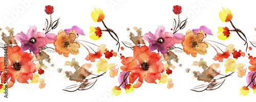 Wallpaper Mural Horizontal Seamless Watercolor Floral Border. High quality illustration Torontodigital.ca