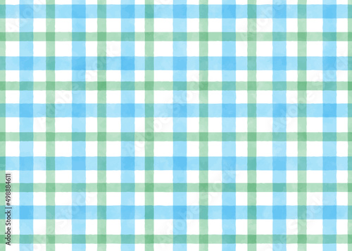 blue and green watercolor plaid repeat seamless pattern