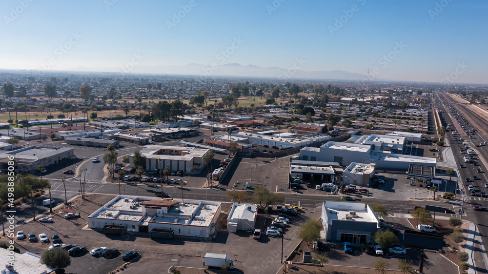 Daytime view of the downtown urban skyline of Sun City, Arizona, USA.