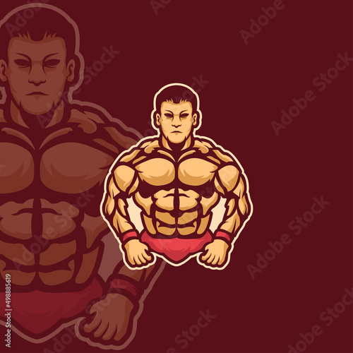 Body builder gym mascot logo template