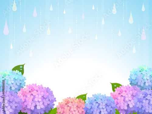 Foto 紫陽花と雨の背景フレーム