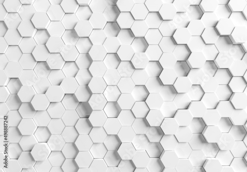 Hexagons background pattern on textured metallic surface. Abstract hexagonal honeycomb graphic wallpaper 3D rendering
