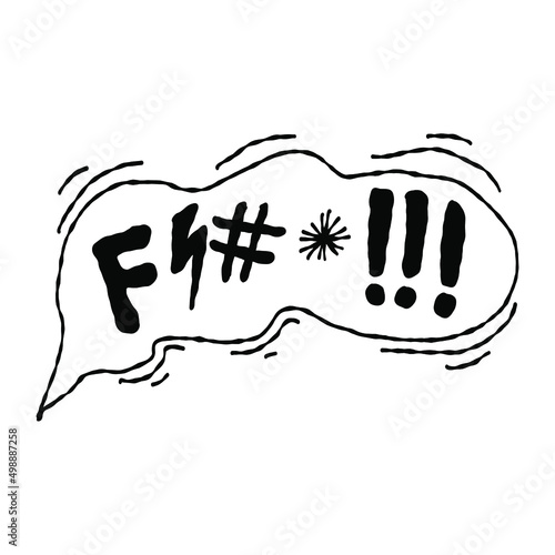Doodle hand drawn speech bubble with swear words symbols. Comic speech bubble with curses. Angry emoji. Vector illustration isolated on white.