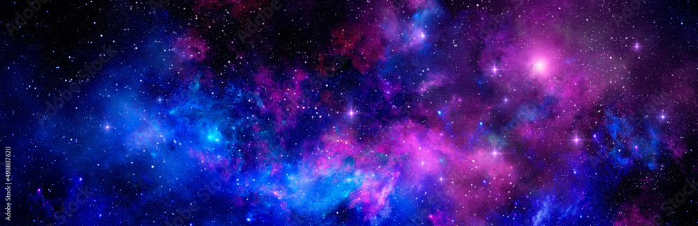 Cosmic background with starry sky and colorful nebula