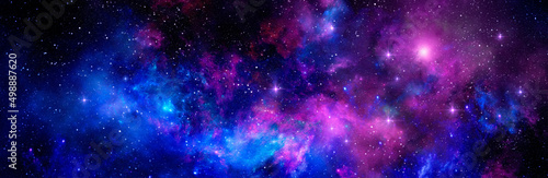 Murais de parede Cosmic background with starry sky and colorful nebula