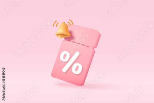 online shopping tag price 3d render vector, discount coupon of cash for future use. sales with an excellent offer 3d for shopping online, Special offer promotion on price tags on pink background