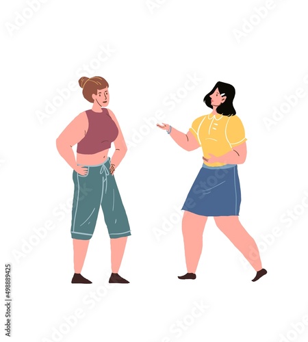 Vector cartoon flat characters,womans friends emotionally talks and gesticulate-positive emotions,friendship,relationships,social communication concept,web site banner ad design