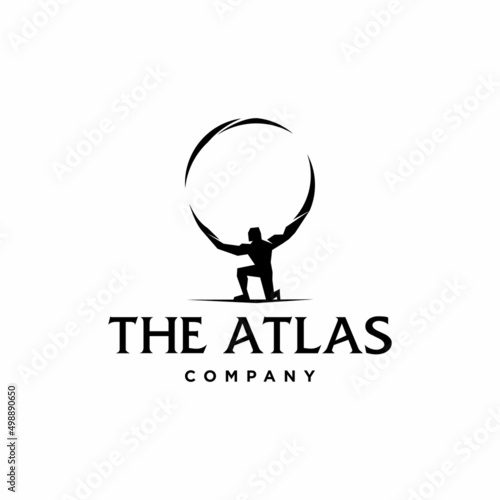 Atlas logo icon. geometric Atlas god lifting globe. black logo icon design illustration