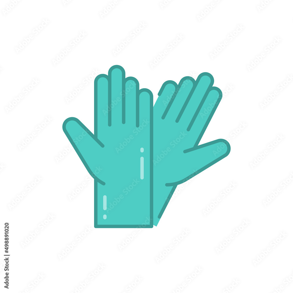 Obraz premium Medical rubber gloves Flat icon, Vector.
