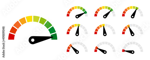 Gauge element from red to green vector illustration. Speedometer icon set.