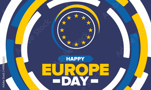 Europe Day. Annual public holiday in May. Is the name of two annual observance days - 5 May by the Council of Europe and 9 May by the European Union. Poster, card, banner and background. Vector