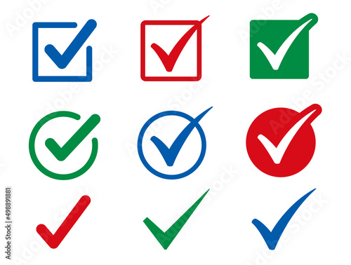 Circle and square check mark/Blue Red Green Simple
