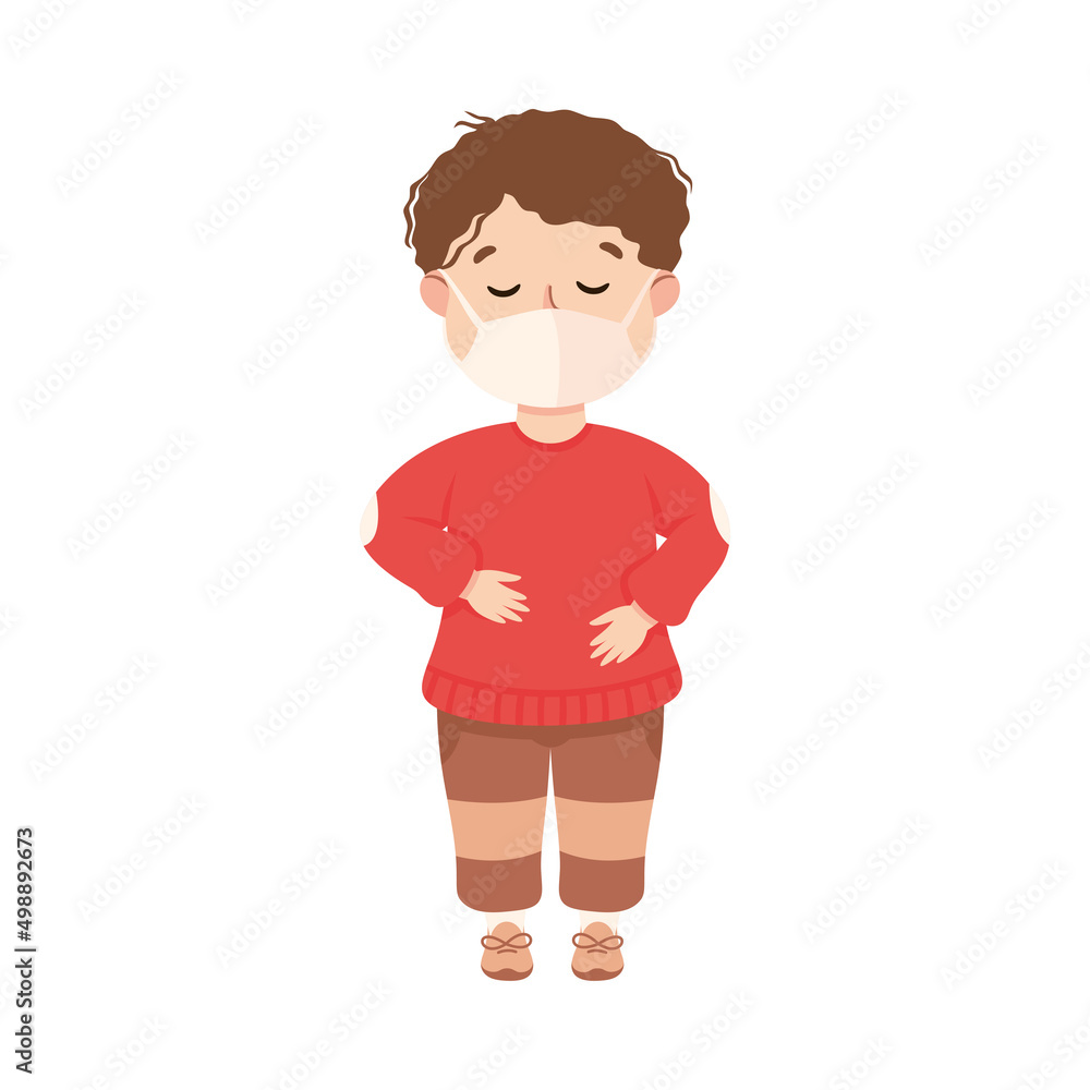 Sick Little Boy Feeling Unwell Suffering from Flu Wearing Face Mask Vector Illustration Sick Little Boy Feeling Unwell Suffering from Flu Wearing Face Mask Vector Illustration
