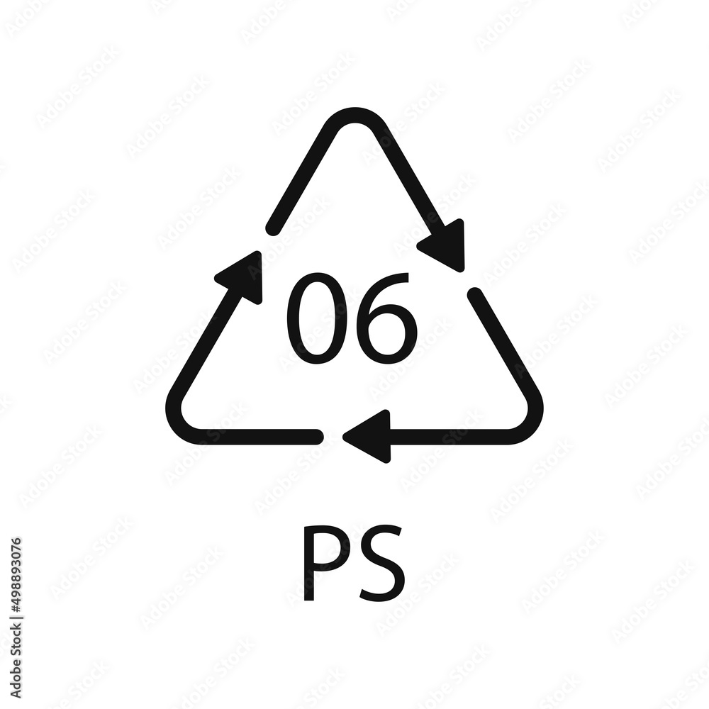 PS 06 recycling code symbol. Plastic recycling vector polystyrene sign. PS 06 recycling code symbol. Plastic recycling vector polystyrene sign.