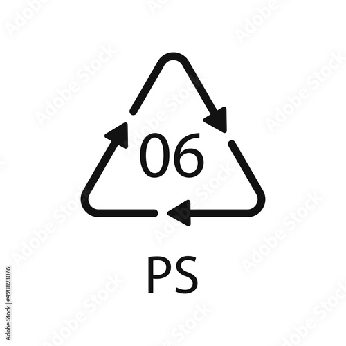 PS 06 recycling code symbol. Plastic recycling vector polystyrene sign.