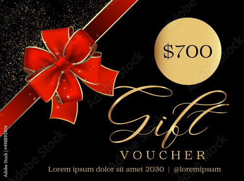 700 Dollar Gift Voucher Template. Gift Voucher Template Promotion Sale discount, Gold background, Voucher, Gift certificate, Coupon template.