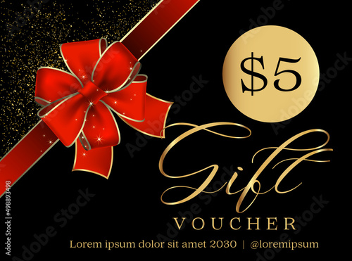 5 Dollar Gift Voucher Template. Gift Voucher Template Promotion Sale discount, Gold background, Voucher, Gift certificate, Coupon template.