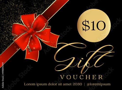 10 Dollar Gift Voucher Template. Gift Voucher Template Promotion Sale discount, Gold background, Voucher, Gift certificate, Coupon template.