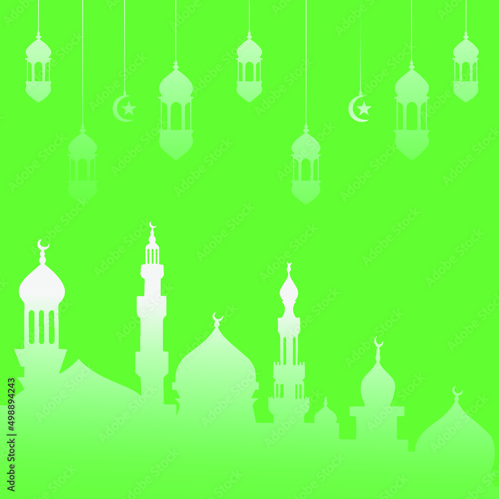 ramadan mosque and lantern islamic decorative festival card green background ramadan mosque and lantern islamic decorative festival card green background