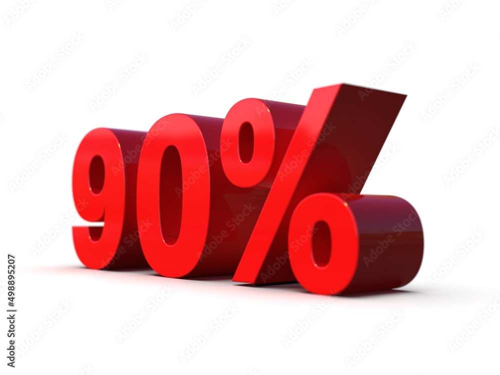 Red 90% Percent Discount 3d Sign on White Background Red 90% Percent Discount 3d Sign on White Background