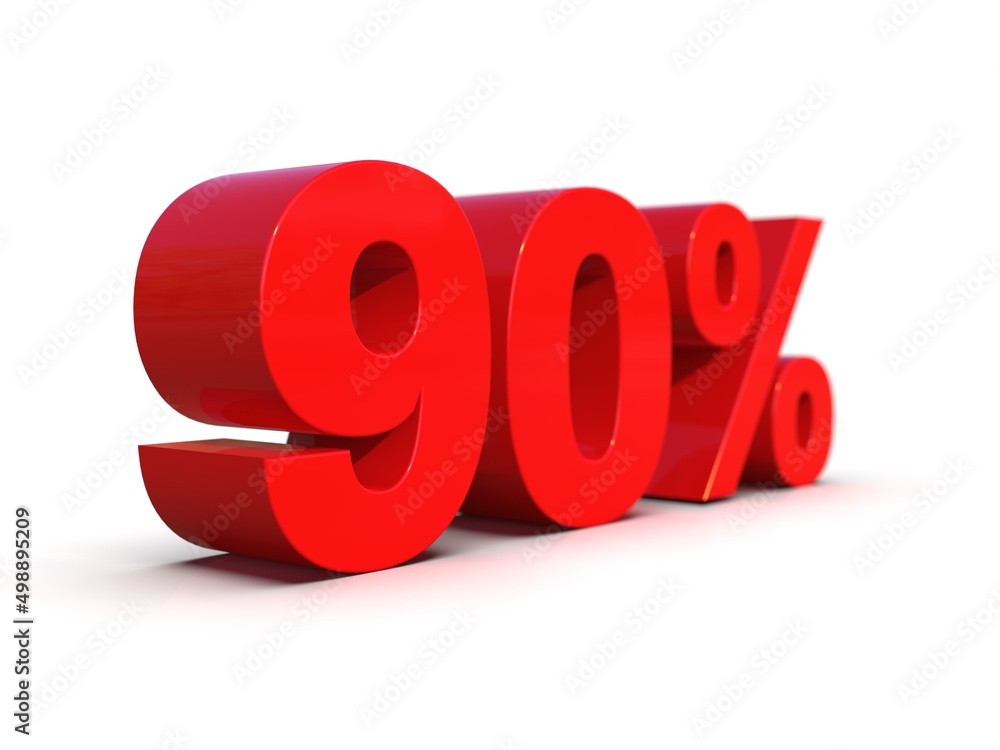 Red 90% Percent Discount 3d Sign on White Background Red 90% Percent Discount 3d Sign on White Background