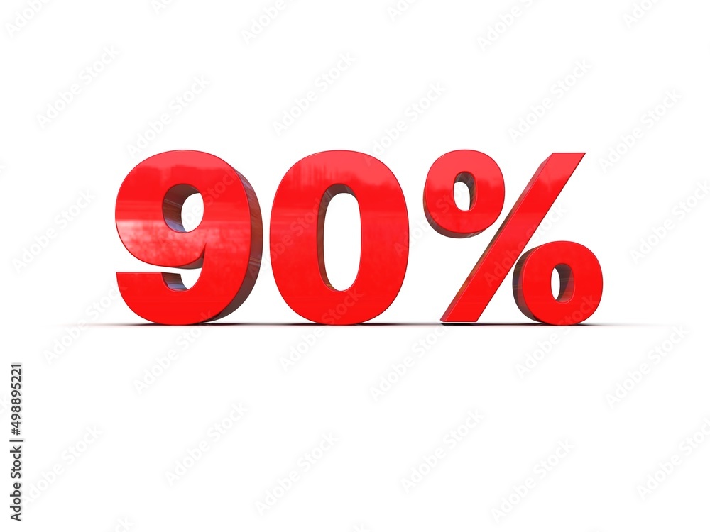 Red 90% Percent Discount 3d Sign on White Background Red 90% Percent Discount 3d Sign on White Background