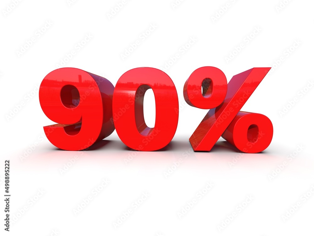 Red 90% Percent Discount 3d Sign on White Background Red 90% Percent Discount 3d Sign on White Background