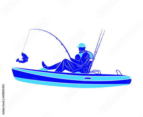 Kayak Fishing Vectors And Icon Blue Colour, Symbol Boat Fishing. 