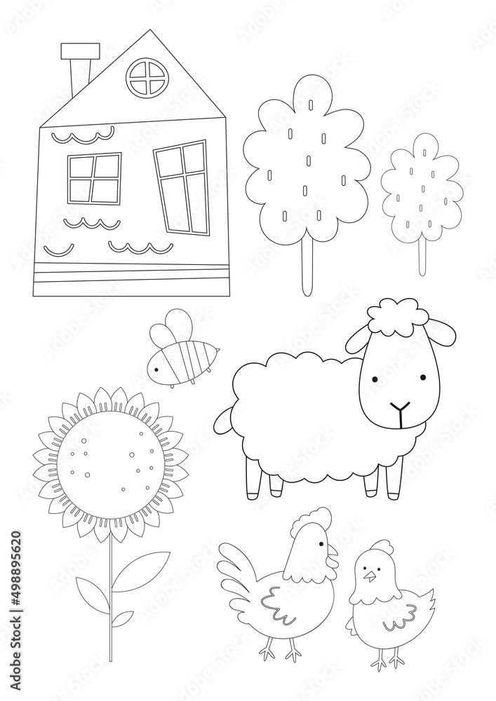 Farm animals coloring page printable for children. Preschool farm