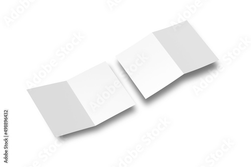Empty Blank bi-fold brochure layout mockup for design presentation. Open and closed brochure template isolated on background. 3d rendering.