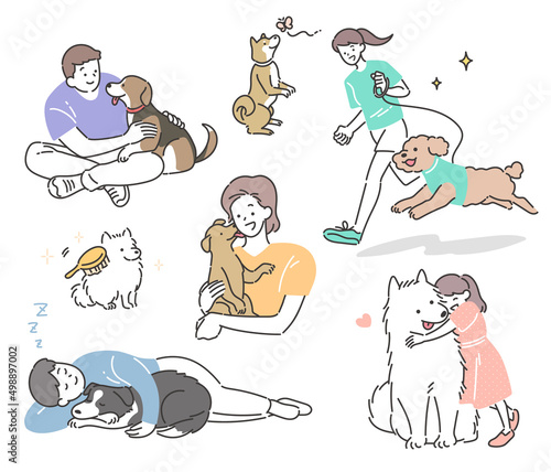 楽しそうな犬と人のイラスト