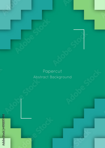 Abstract paper-cut background, zigzag stair style, in green color tone