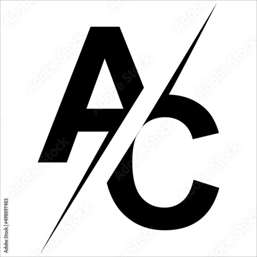 Letters A C ac logo separated diagonally by lightning strike a versus vs c ac