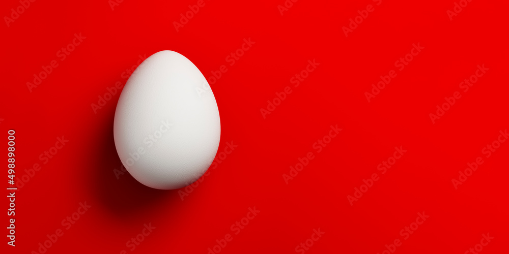 white chicken egg on a red background. Template or layout for art. 3d render white chicken egg on a red background. Template or layout for art. 3d render