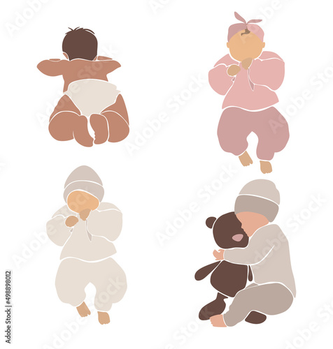 Abstract bundle of baby and kid. Modern Art about motherhood - mother concept. Hand drawn vector illustration in minimalistic style.