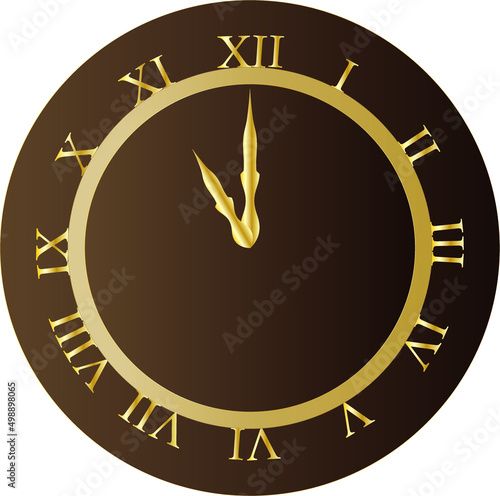 Vector 3d Realistic Simple Round  Black Wall Office Clock.Gold Dial Icon Set Closeup Isolated on Black Background. Design Template, Mock-up for Branding, Advertise. Front or Top View
