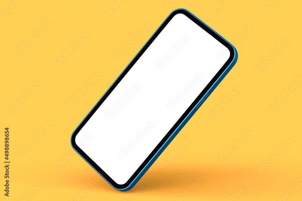 Realistic blue smartphone with blank white screen isolated on orange background Realistic blue smartphone with blank white screen isolated on orange background