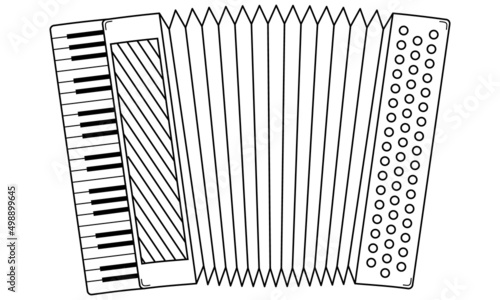 Hand drawn accordion. Musical instrument from the harmonics family. Doodle style. Vector.