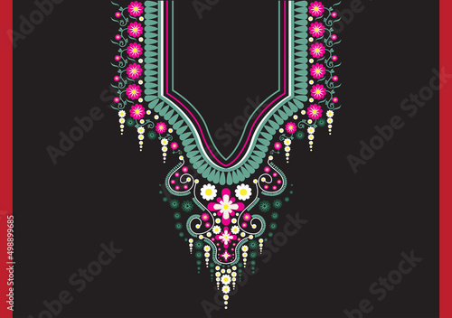 Neck line or Geometric Ethnic oriental pattern traditional .Floral necklace embroidery design for fashion women.background,wallpaper,clothing and wrapping. ,wrapping, Art Manually Illustration