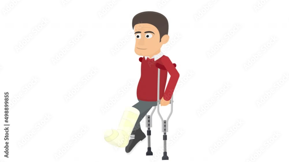 Man on crutches. Animation of people with disabilities, alpha channel is enabled. Cartoon Man on crutches. Animation of people with disabilities, alpha channel is enabled. Cartoon