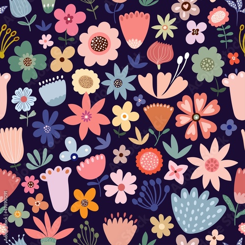 Obraz na plátně Spring and summer floral seamless pattern, wallpaper, background with seasonal d