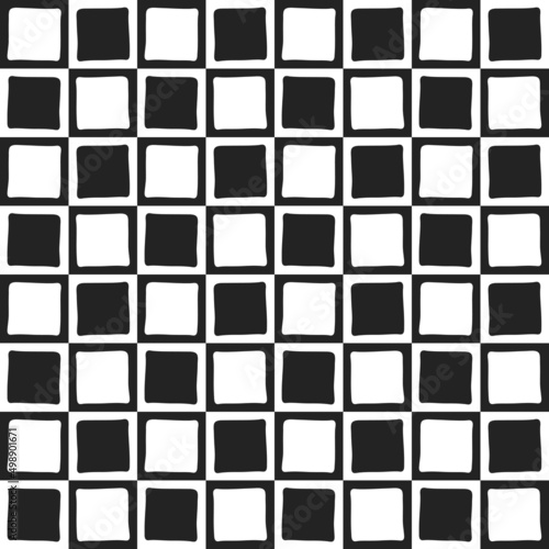 A black and white chessboard with four-point shapes on it. Vector with 8x8 board. Simple monochrome chess board.