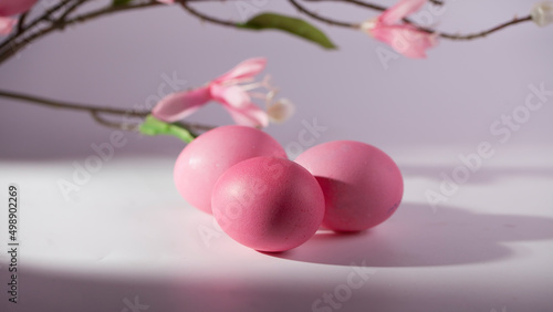 Easter eggs in a beautiful and simple composition with decorations