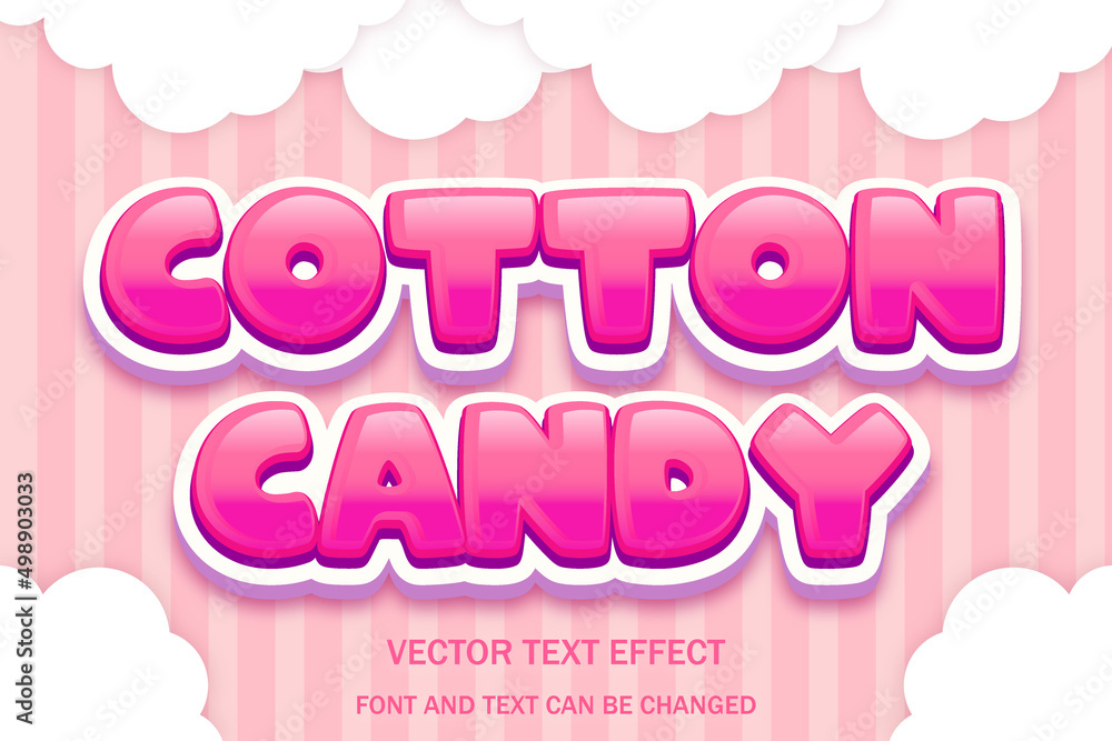 cotton candy cartoon cute kawaii cloud 3d editable text effect font style  template vector de Stock | Adobe Stock