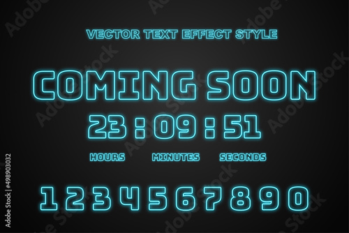 coming soon countdown hours neon style editable text effect sign multiply number clock counter timer template