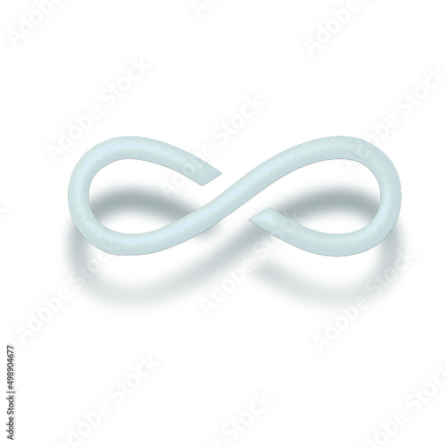 3d silver blue infinity symbol is floating in the air with a shadow on a white background , realistic illustration, vector.
