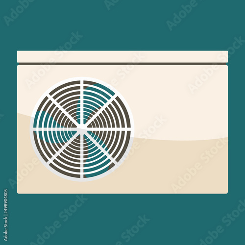 Air conditioner handing on wall and conditioning ventilator on window. Ventilation System illustration.