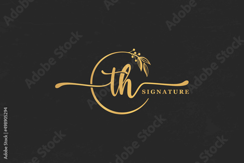 golden signature initial letter th. golden signature Handwriting vector logo design illustration image photo