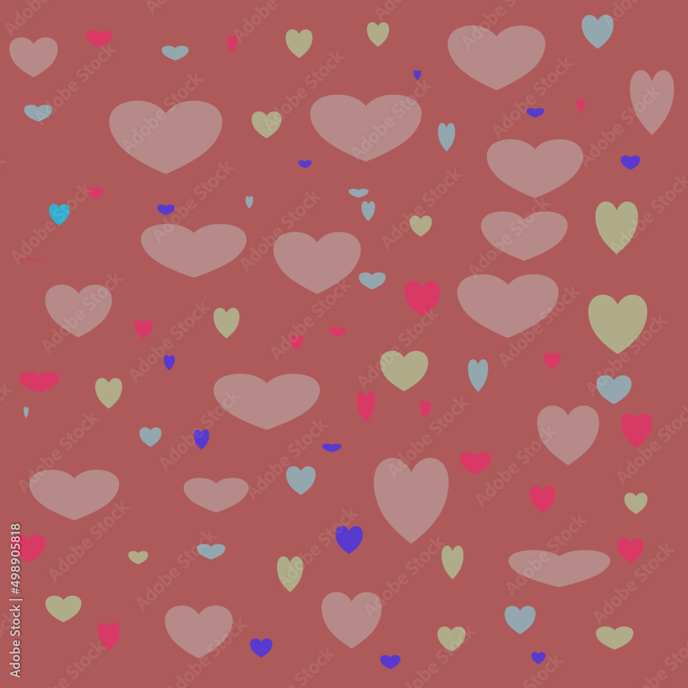 Multicolor and different size of heart shape on pastel background